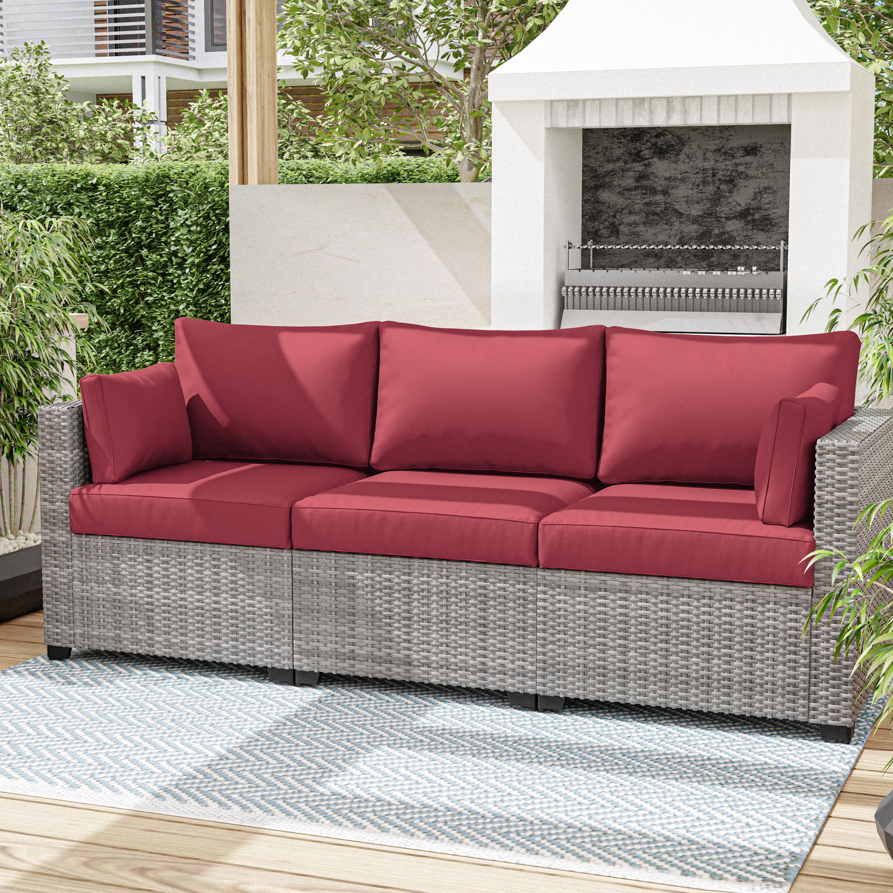 Snubbull 8-Piece Patio Furniture Cushions, Replacement Outdoor Cushions for 3-Seat Sectional Sofa, Waterproof & Zipped, 25.6"*23.6"*7", Fuchsia Red​