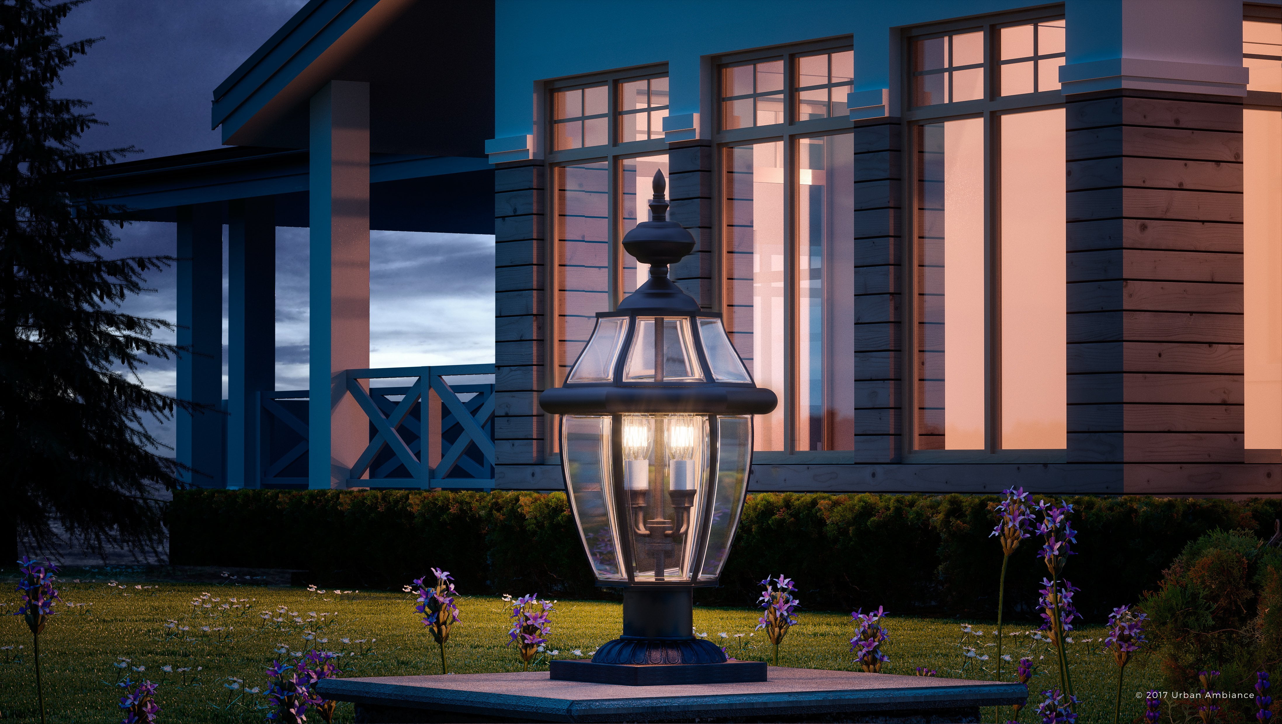Urban Ambiance Luxury Colonial Outdoor Post Light, Large Size: 23"H x 12.5"W, with Tudor Style Elements, Versatile Design, High-End Black Silk Finish and Beveled Glass, UQL1150