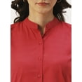 thumbnail image 6 of DressBerry Women's Solid Poly Crepe High Neck Shirt Front Buttoned Closure Adjustable Tie-Up Elbow Sleeves Casual&nbsp;Summer Wear Loose Fitted Waist Length Shirt, 6 of 7