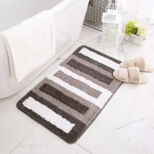 TopLLC Soft Microfiber Striped Bathroom Rugs Bath Mat Extra Thick -Slip Bath Rugs