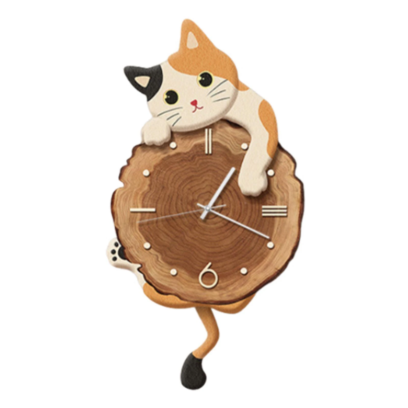 Cat Wall Clock Modern with Swinging Tail Silent for Kids Room Bedroom Home Decor