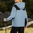 thumbnail image 4 of Women Color Block Hooded Windbreaker Full Zip Cropped Outdoor Jacket Elastic Cuff Pocketed Lightweight Fall Windproof Coat, 4 of 6