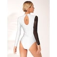 thumbnail image 2 of MSemis Women's Sheer Mesh Long Sleeve Ballet Dance Gymnastics Leotard Rhinestone Figure Skating Costume White XXL, 2 of 5
