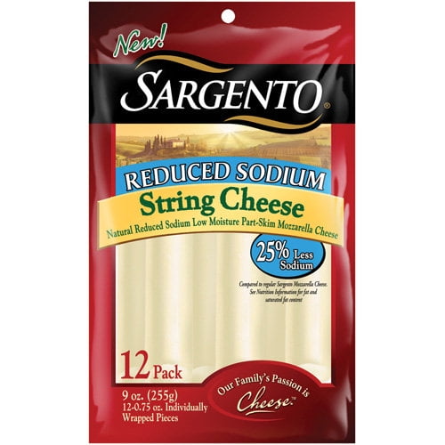 Sargento Reduced Sodium Mozzaralla String Cheese Snacks, 12 Ct ...