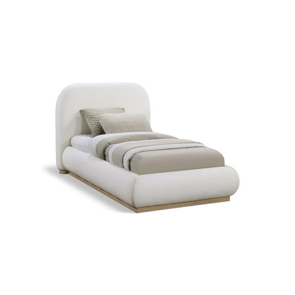 Meridian Furniture Vaughn Cream Linen Textured Fabric Twin Bed