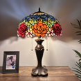 thumbnail image 3 of Tiffany Table Lamp Red Orange Blue Stained Glass Rose Flowers LED Bulbs Included For Living Room Bedroom Bedside 16"W*16"D*24"H, 3 of 12