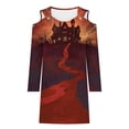 thumbnail image 4 of Fartey Womens Halloween Mini Dresses Funny Halloween Print Dress Cold Shoulder Ring Hole Long Sleeve Strap Dress Elegant V Neck Tunic Dresses, 4 of 5