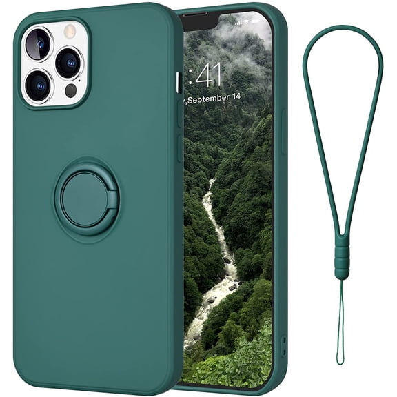 iPhone 12 Case iPhone 12 Pro Case Ring Holder Kickstand Support Magnetic Car Mount Slim Soft Silicone Gel Rubber Full Shockproof Protective Phone Cover iPhone 12/12 Pro 6.1"- Midnight Green