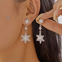 SPEKSEE Christmas Snowflake Earrings for Women Sparkly CZ Winter Snowflake Pearl Tree Stud Earrings Christmas Holiday Gifts