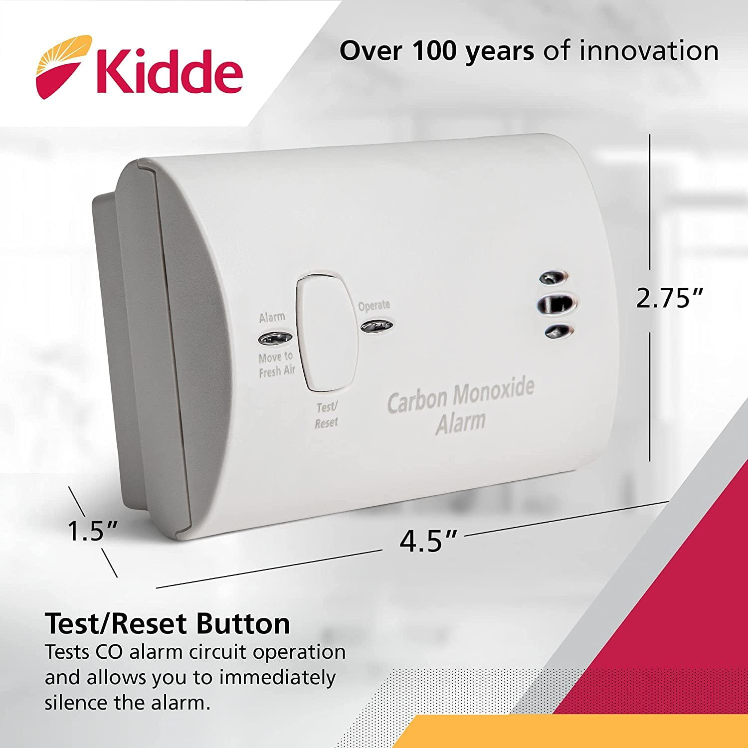 Kidde Carbon Monoxide Detector, Battery Powered with LED Lights, 9CO5LP2, KIDDE