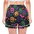 thumbnail image 2 of Women's Silk Pajama Shorts Halloween Pumpkins Glittery Stars Bats Neon Pajama Shorts Women's Casual Pajama Shorts with Pockets, 2 of 6
