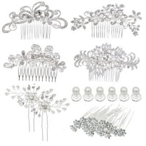 32 Pack Silver Wedding Hair Side Combs U-shaped & Twist Bridal Hair Pins Pieces Accessories Rhinestone Pearls for Women Girls Brides Bridesmaids