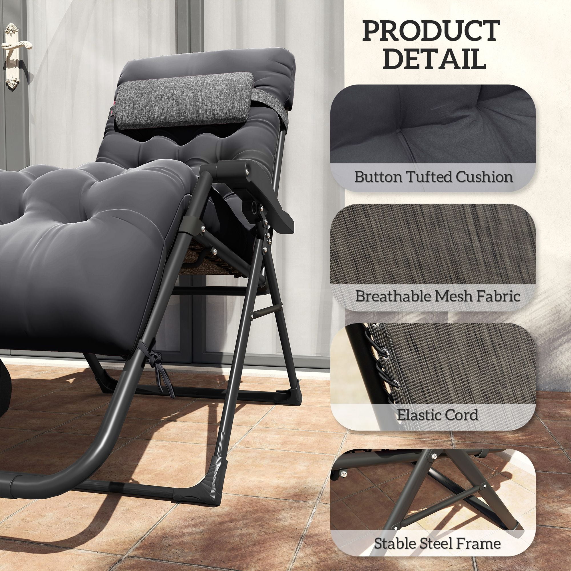 Folding Zero Gravity Lounge Chair with Detachable Thick Cushion, Lockable Reclining Outdoor Anti-Gravity Chair with Side Storage Tray Cupholders Steel Frame Supports 264lbs