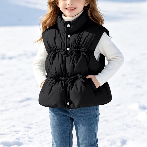 Baby Toddler Puffer Jacket Hooded Kids Girls Lightweight Puffy Vest Stand Collar Full Zip Winter Jackets Boys Sleeveless Padded Warm Cold Weather Coats with Pockets, Age 1-7 Years
