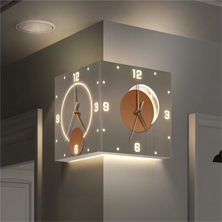 Living Room Double-Sided Corner Wall Clock, No-Drill Installation Lighted Wall Clock, Home Silent Non-Ticking Glowing Clock, Decorative Hanging Clock for Living Room