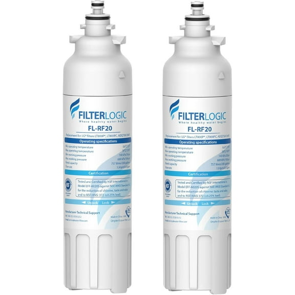 Filterlogic ADQ73613401 Refrigerator Water Filter, Replacement for LG LT800P, LT800PC, ADQ736134, ADQ73613402, LSXS26326S, LSXS26366S, LMXS30776S, LSXS26366D, LMXC23746S, 46-9490, 469490, Pack of 2