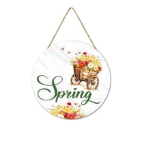 LSLJS Spring Welcome Door Sign for Front Door, Easter Decorations 11.4 inch Rustic Wooden Hanging Wall Plaque Sign with Flowers Pattern, Floral Wood Wreaths Door Hanger Spring Decor for Outdoor Porch