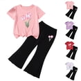 thumbnail image 7 of Girls Floral Lounge Set Size 6 Two Piece Spring Outfits Cute Short Sleeve Tees Flare Leggings Summer Cute Clothes 5 Years, Pink, 7 of 7