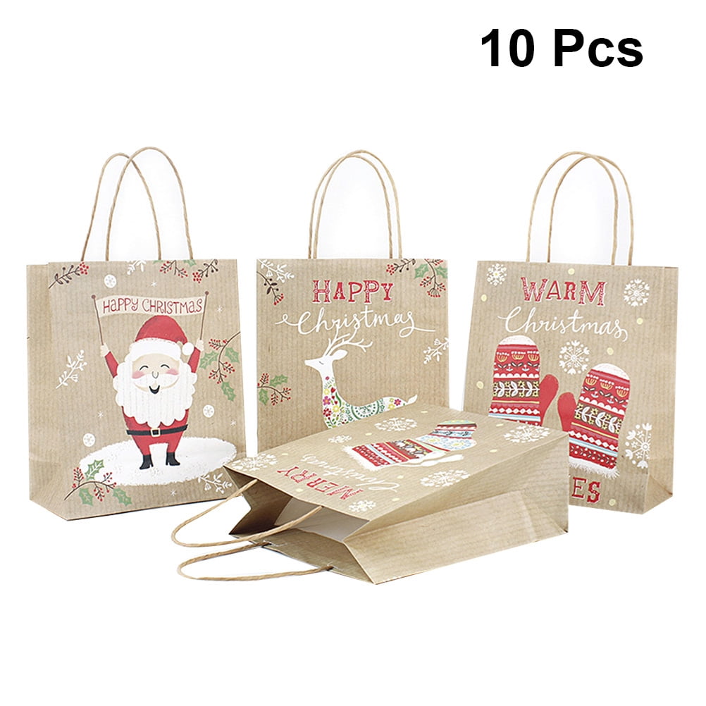 10 Pcs Noel Kraft Sac en Papier Emballage Sac Impression Cadeaux Pochette Bonbons Sac de Stockage Traiter Sac Partie Faveurs 4 Motif Aleatoire Walmart
