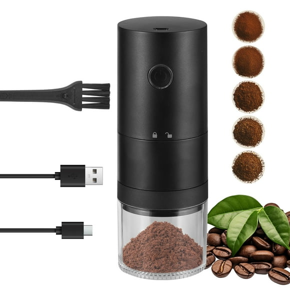 Portable Coffee Bean Grinder with 38 Grinding Setting Indicator Light 5-blades Ceramic Conical Burr One Button Start and Auto Stop Handheld Electric Espresso Grinding Machine with
