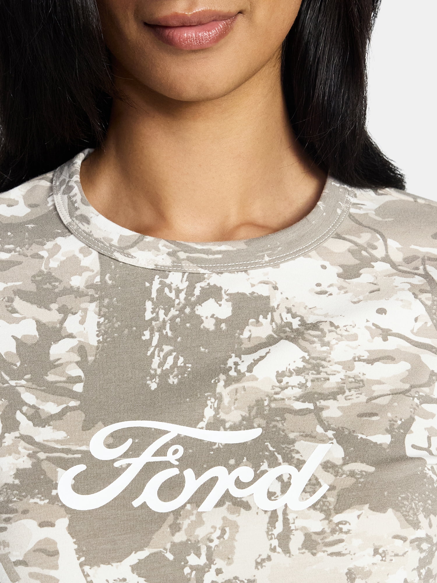 Ford Women's Forest Camo Graphic Tee with Short Sleeves, Sizes XXS-XXL