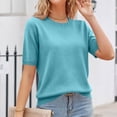 thumbnail image 5 of Dwellite Women's Spring Summer Lightweight Short Sleeve Trendy Business Casual Knit Solid Tops Pullover Sweaters Cyan L, 5 of 7