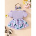 thumbnail image 3 of SUNSIOM Barboteuses pour Bébés Filles Robe Imprimé Floral Jupe Ourlet Manches Courtes Combinaisons Justaucorps avec Bandeau, 3 of 5