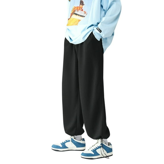 XIAONU Men's Solid Jogger Pants Loose Wide Leg Elastic Waist Casual Sport Bottoms
