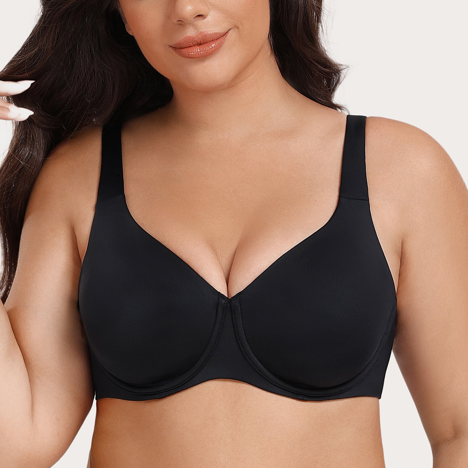 MELENECA Women's Plus Size Minimizer Underwire Full Coverage Unlined Seamless Cup Bras Black 44B