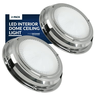 Five Marine Marine LED Interior Dome Light, 2 Pack, 6 Inch Boat Ceiling LED Lights, Round Cabin Light, Daylight White LED, On-Off Switch, 12V, Surface Mount for Boat Truck RV Trailer Home - FO2625-M2