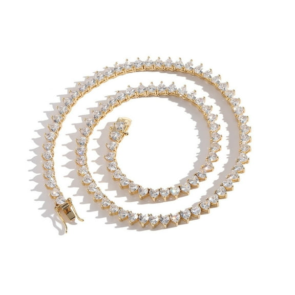 4MM Tennis Chains Necklace for Women 18K Gold Plated Heart Cut Lab Diamond Tennis Necklace CZ Necklaces for Women