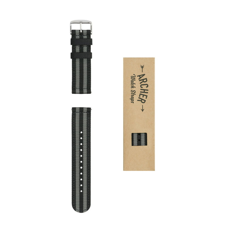 Archer Watch Straps 22mm Nylon Black/Gray Stainless Open Box Unused