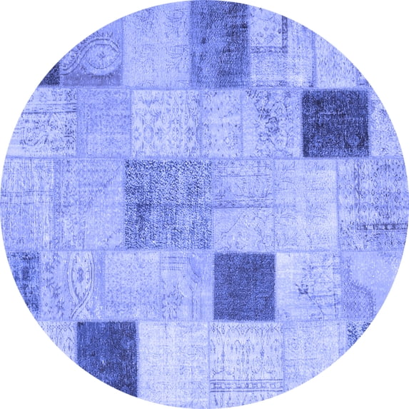 Ahgly Company Indoor Round Patchwork Blue Transitional Area Rugs, 8' Round