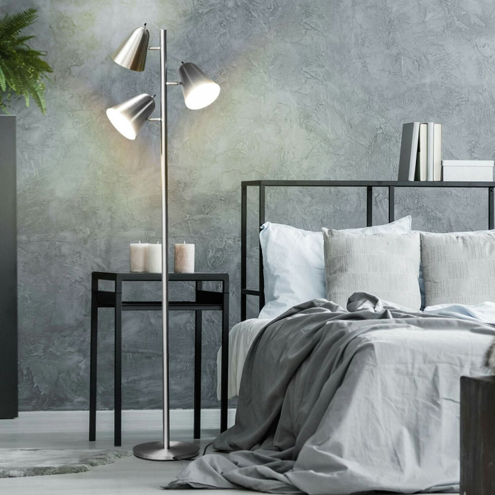 Canddidliike 64 Inch 3-Light LED Floor Lamp Reading Light, Vanity Lights for Living Room Bedroom, Silver