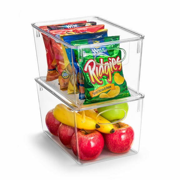 Open Box SORBUS LARGE PLASTIC STORAGE BINS WITH LIDS FOR KITCHEN ORGANIZATION - CLEAR