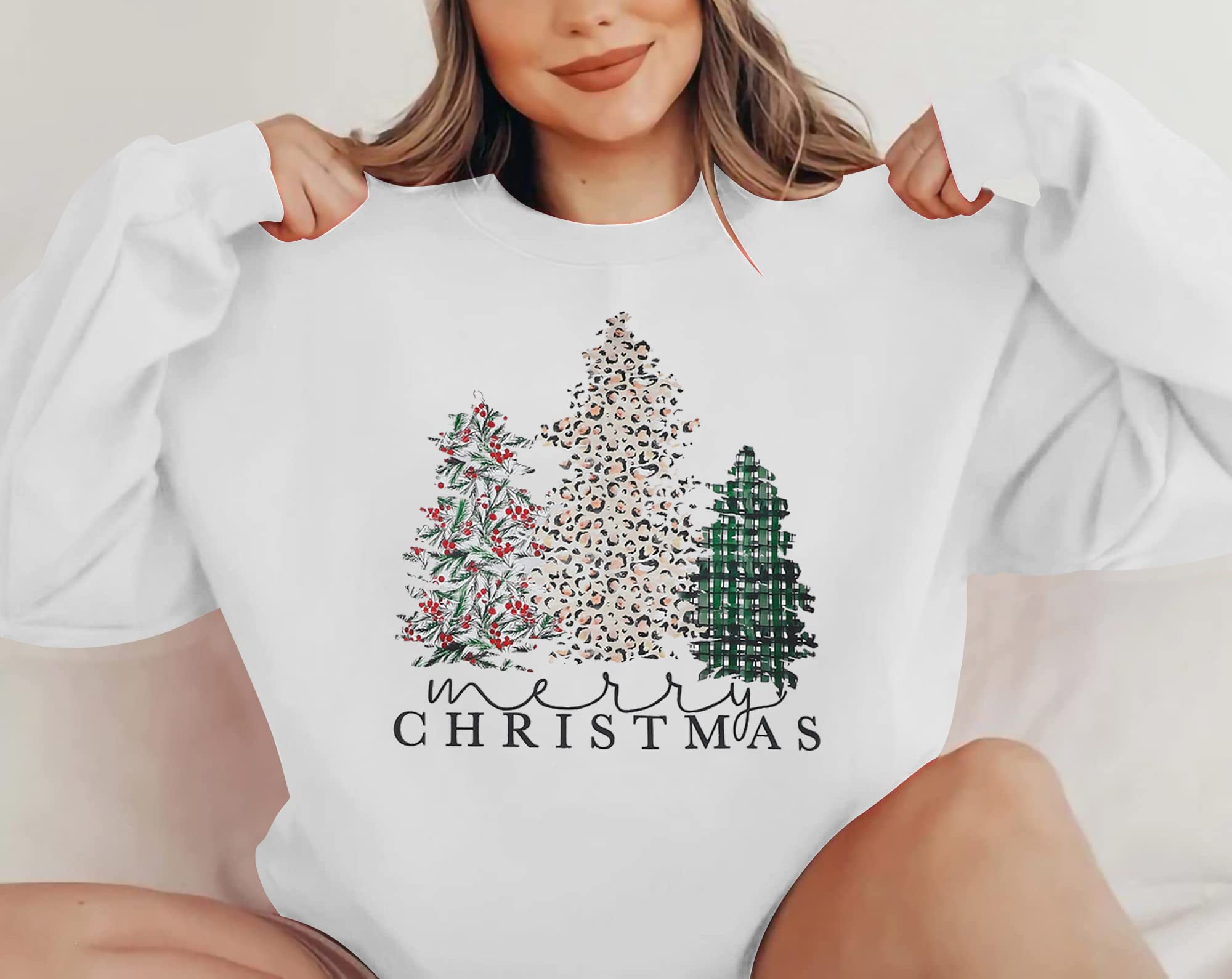 Merry Christmas Sweatshirt for Women Long Sleeve Tree Pullover Graphic Lightweight Xmas Top - image 5