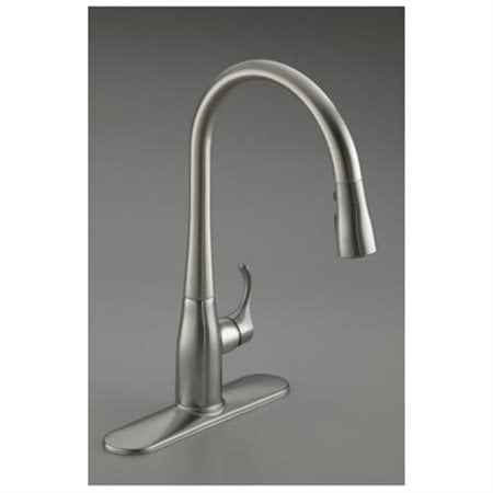 Signature Hardware Marcrest Pull-Down Bathroom Faucet - Single Hole Brushed Nickel Gooseneck Faucet With Sprayer - 1.2 GPM
