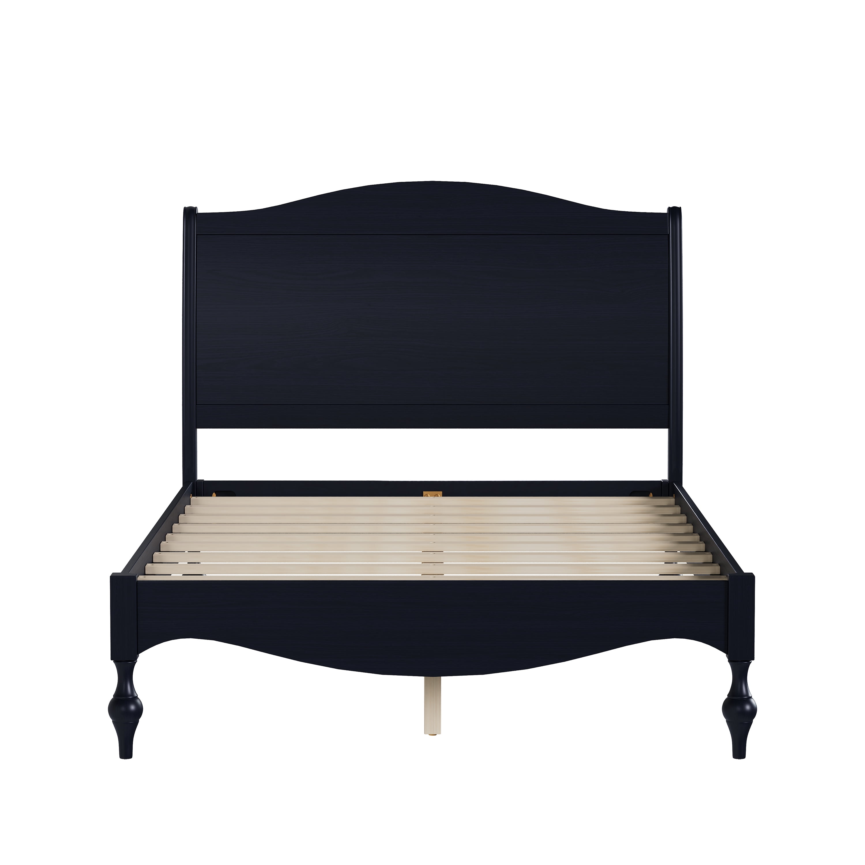 Euroco Wood Full Size Platform Bed with Traditional Arched Headboard, Vintage Bed Frame, No Box Spring Needed, Black
