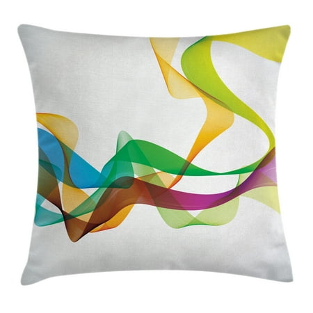 Multi Colored Accent Abstract Decor Throw Pillow Cushion Cover, Artistic Wavy Ribbon Line and Smoke Rainbow like Cool Graphic Artwork, Decorative Square Accent Pillow Case, 18 X 18 Inches, Multi Colored, by Ambesonne ()