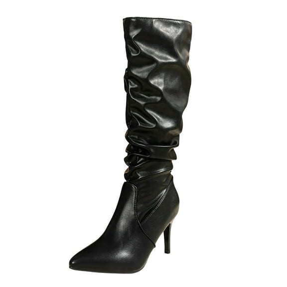 Elegant Stiletto Knee High Boots with Buckle Detail for Women - Fashionable Leather Dress Boots Ideal for Fall and Winter Riding Style