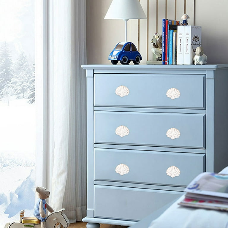 beach theme dresser knobs Worgeous 4-Pack Vintage Seashell Drawer Pulls Ocean Cabinet Decorative Handles Pretty Blue Dress - x-fashionColour:Black Paint color of knob Color:Cabernet