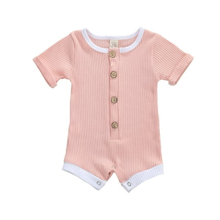 

Douhoow Baby Knitted Romper Summer Infant Short Sleeve O-neck Button Up Jumpsuit 0-18 Months