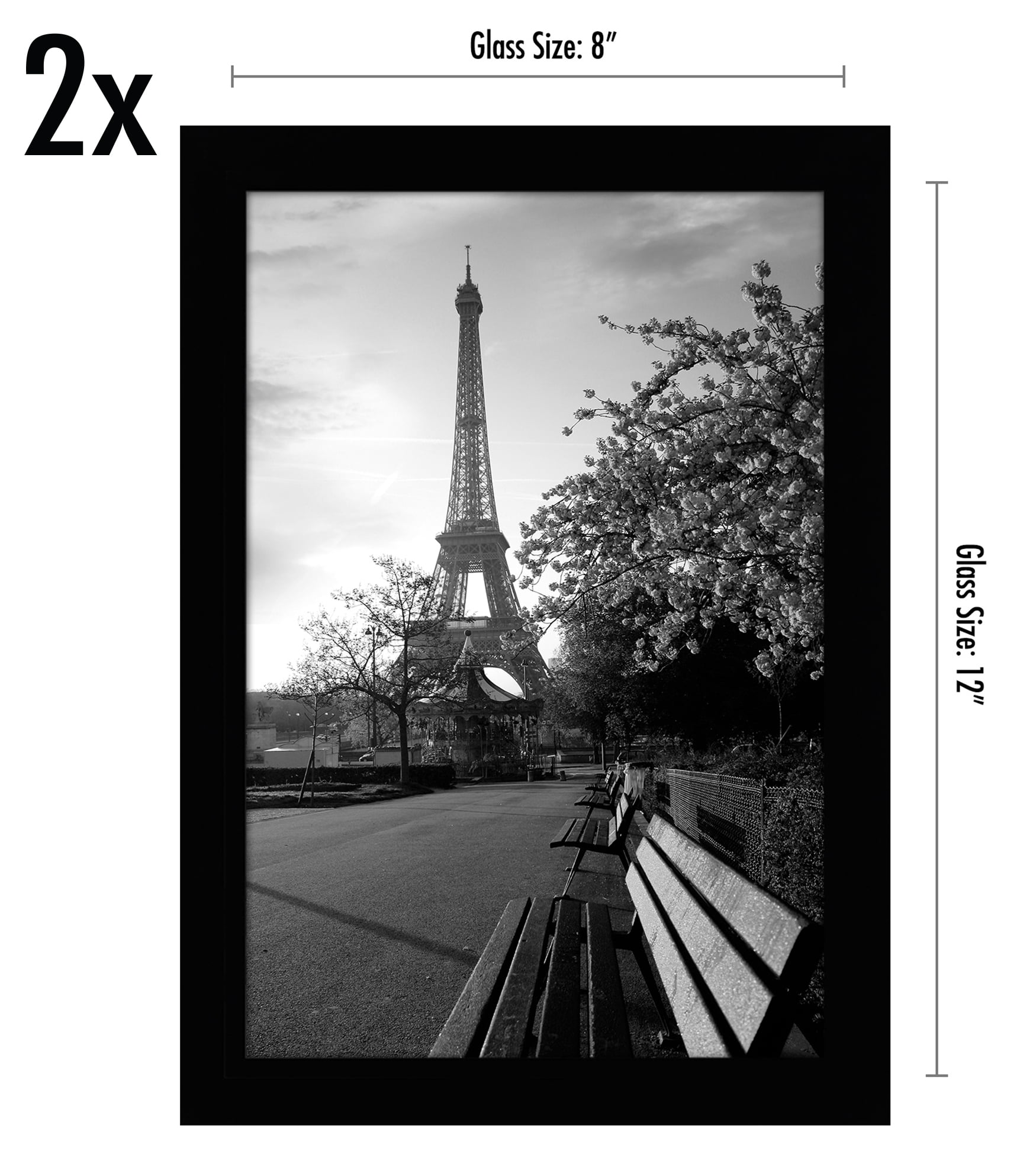 Americanflat 8x12 Picture Frame in Black with Shatter Resistant Glass - Horizontal and Vertical Formats for Wall and Tabletop(2 Pack)