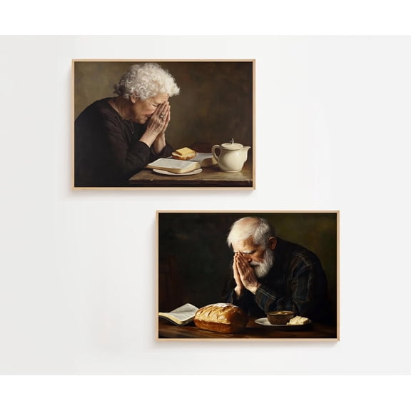 UNFFRAMED Grateful Couple Praying Set Of Two Posters, Jesus, Prayer Wall Decor, Christian Farmhouse Wall Art,, E963 Set 2 Prints 8x12