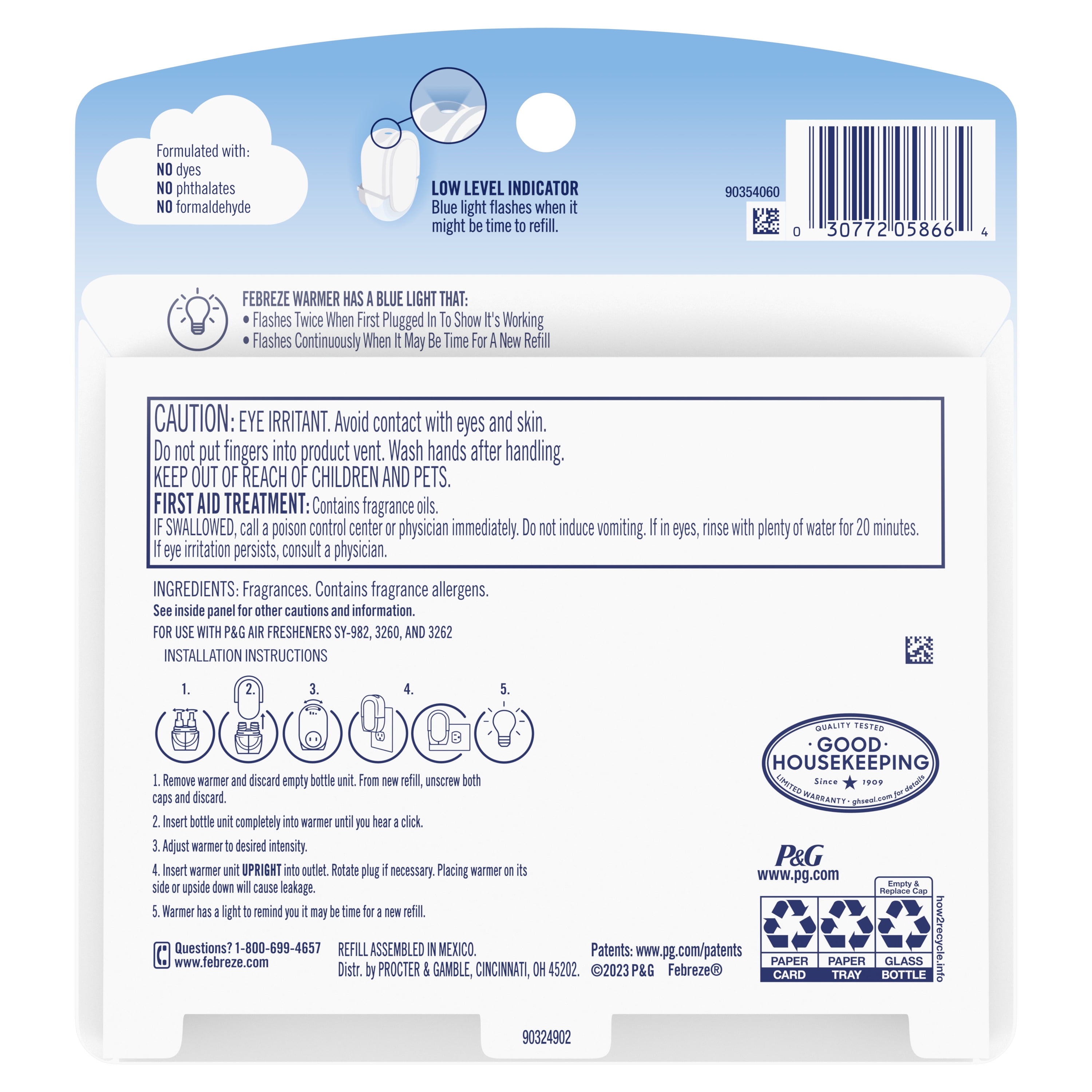 (3 pack) Febreze Plug In Air Freshener, Odor-Fighting Scented Oil Refill, Downy Calm, 2 Refills