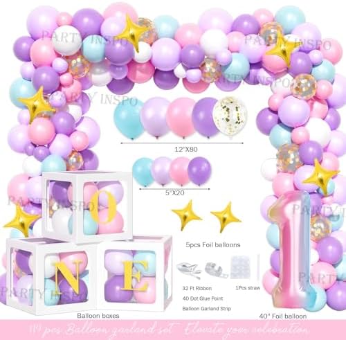 Unicorn 1st Birthday Decorations for Girls, 1st Birthday Decorations Girl, Unicorn One in a Million Backdrop Balloon Banner Box Crown Poster for Pastel One Year Old Party Supplies