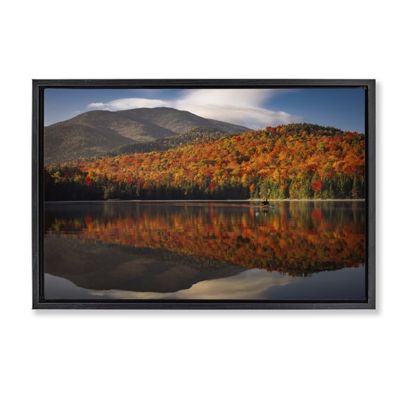 Stupell Industries Rustic Lodge Reflecting Autumn Foliage Black Floating Frame Canvas Art, 25 x 17, by Jonathan Zaharek