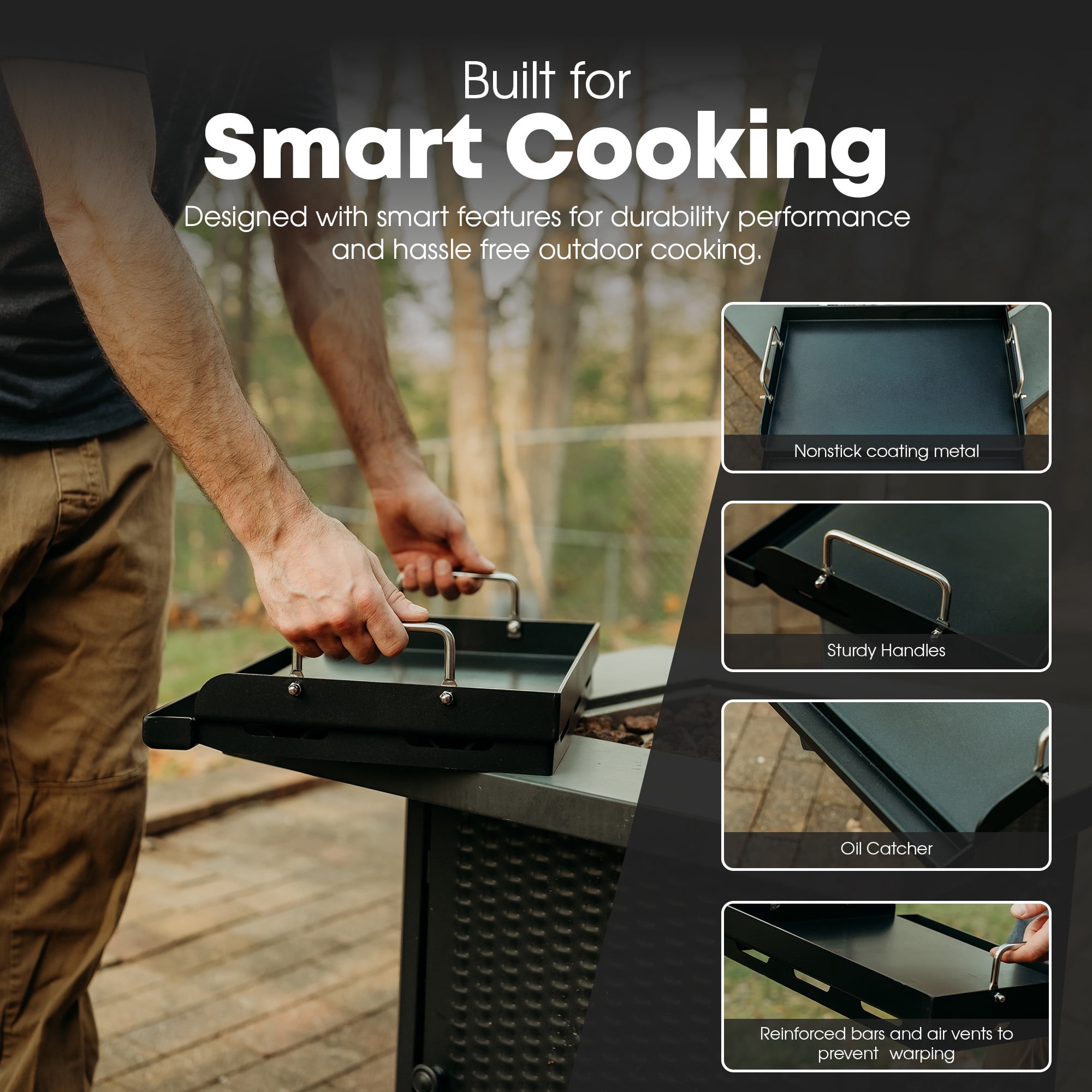 GasOne 17 Inch Pre-Seasoned Non Stick Griddle – Multipurpose Propane Griddle Grill for Steaks, Burgers – Oil Catcher Flat Top Grill with Reinforced Bars and Air Vents – Even Heat Distribution