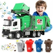 UQN Garbage Truck Toys for Boys, Trash Truck Toys with Dumpster and Trash Bins, Play Vehicle Toys for Kids, Birthday Gift for Boys 2 3 4 5 6 7 Years Old