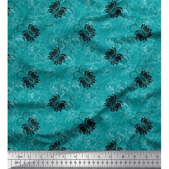 Soimoi Cotton Voile Fabric Black Sketch Butterfly Printed Fabric 1 Yard 56 Inch Wide